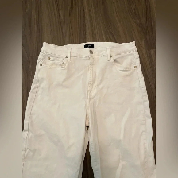 7 for all mankind white cropped Alexa high rise waist fringe at bottom size 32 - Picture 10 of 13
